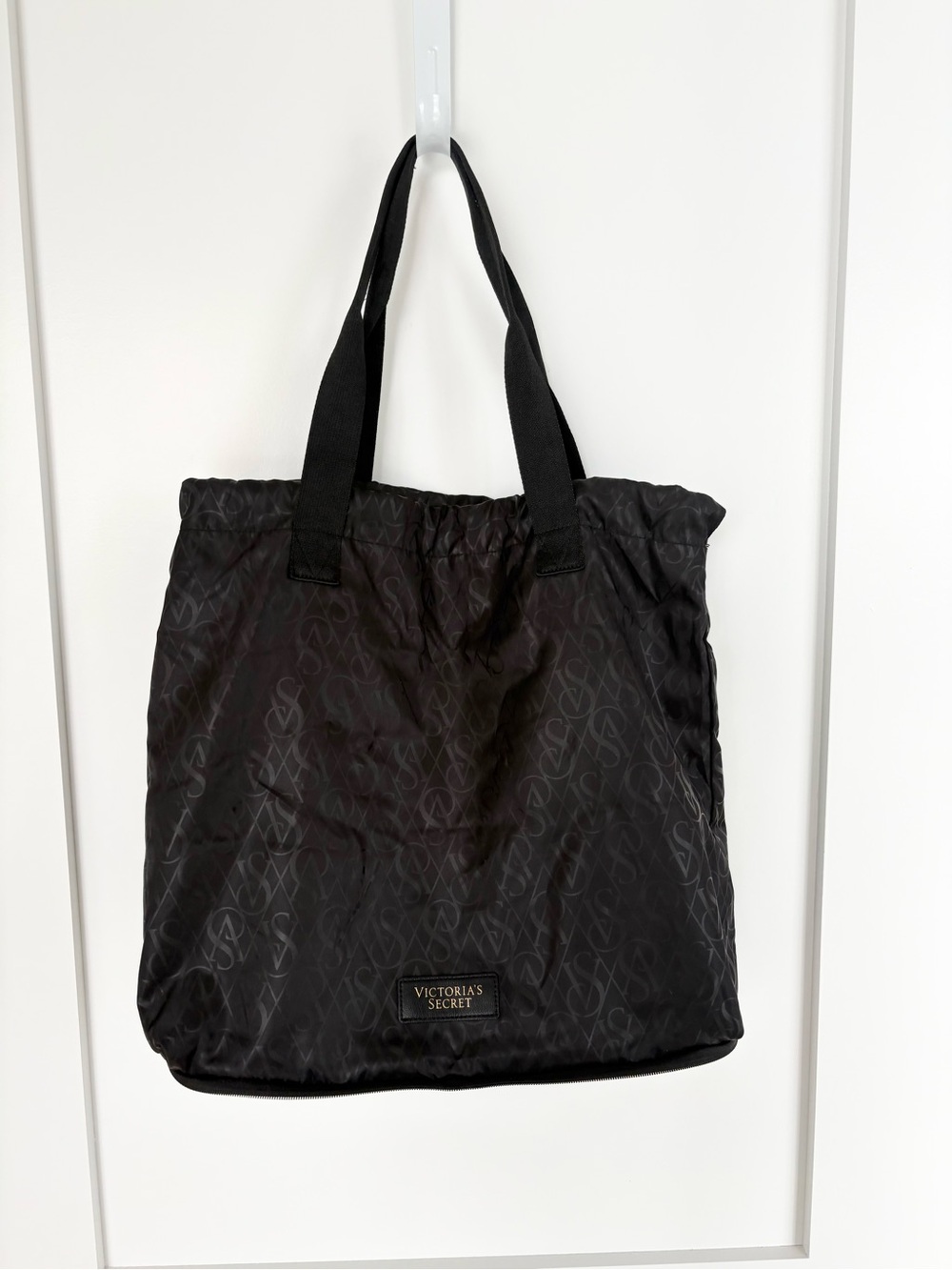 Victoria’s Secret Black Monogram Packable Foldable Tote Weekender Travel Bag